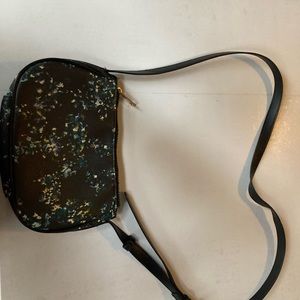 a new day corssbpdy bag black with yellow blue and green flowers